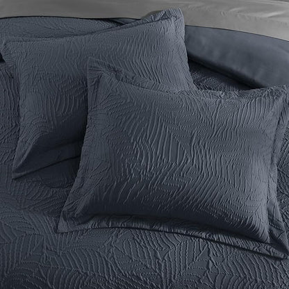 Geniospin Queen Comforter Set - 7 Pieces Blue Gray Textured Queen Bedding Sets with Comforter, Sheets, Pillowcases & Shams，All Season Blue Gray Bedding