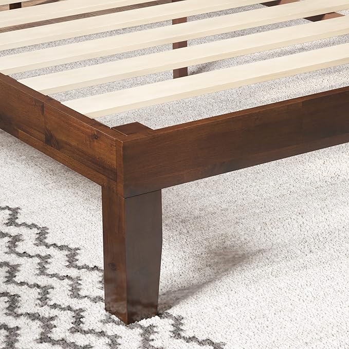 ZINUS Moiz Wood Platform Bed Frame with Adjustable Upholstered Headboard, Solid Wood Bed, Wood Slat Support, No Box Spring Needed, Easy Assembly, Queen