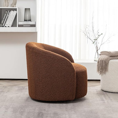 KINWELL 34" W Mid Century Modern Swivel Barrel Chair, Round Upholstered Boucle Swivel Accent Chairs, No Assembly Chair for Living Room Bedroom Reading Apartment Lounge Nursery