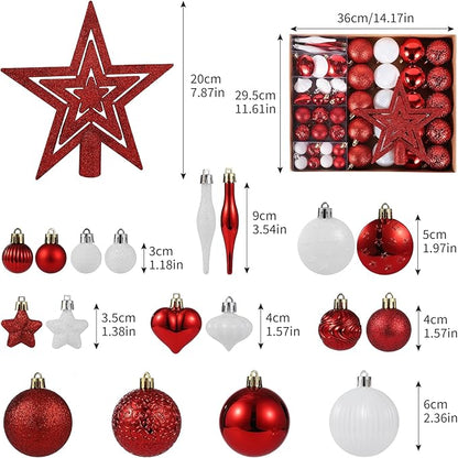 72 Pcs Shatterproof Christmas Balls Ornaments for Outdoor Use，Elegant Red and White Christmas Yard Decorations Outdoor with Hanging Loops，A Set of Christmas Tree Decoration for Home, Wedding, Party