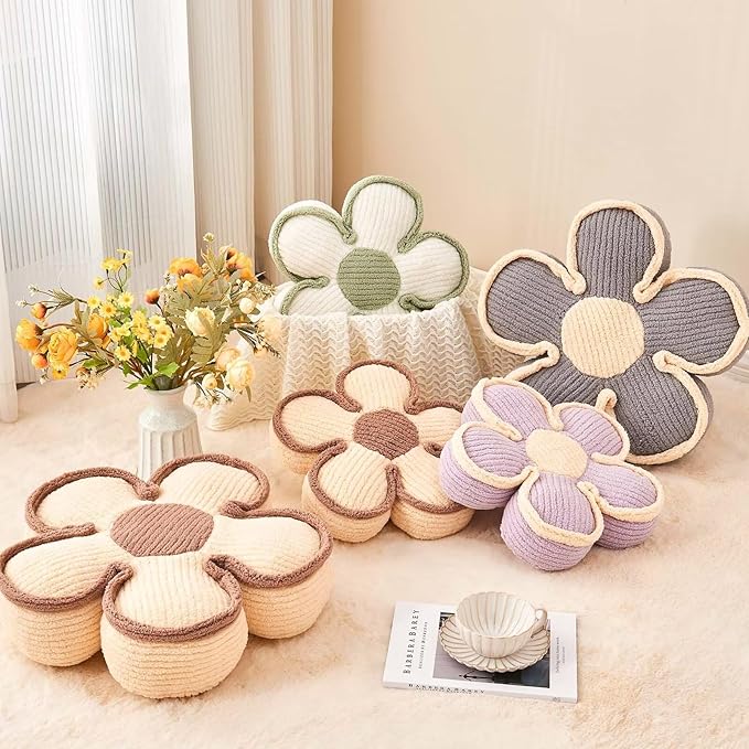 Flower Pillow - Soft Shaped Floor Cushion, Decorative Throw Pillow, Cute Seating Cushion, Room Decor Plush Pillows for Sofa Couch Bed (17.7 Inch, White)