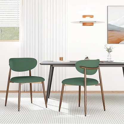 Dining Chairs Set of 2, Upholstered Dining Room Chairs with Metal Legs and Anti Slip Pads, Curved Back Wood Kitchen Chair for Home and Restaurant Use, Green