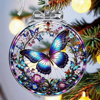 Butterfly Christmas Ornament Stained Glass Butterfly Decorations - Hanging Ornaments for Christmas Tree Xmas Decorations, Holiday Keepsake Present Exchange Ideas