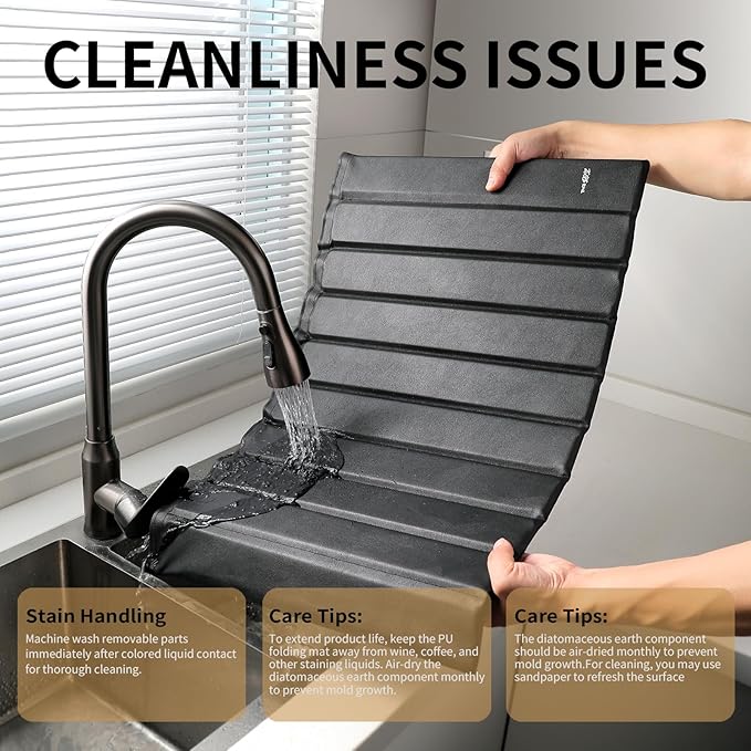 Stone Drying Mat for Kitchen Counter-Super Absorbent PU Dish Drying Mat, Quick Dry Stone Mat Kitchen for Dishes, Bottles & Cups, Large Foldable Stone Dish Drying Mat, Non-Slip Kitchen Mat