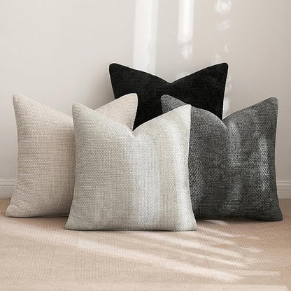 MIULEE Pack of 4 Halloween Throw Pillow Covers 16x16 Inch Neutral Cream/Grey Soft Decorative Chenille Pillow Covers Farmhouse Accent Cushion Covers for Boho Home Decor Bedroom Living Room