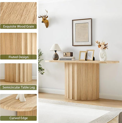 59'' Fluted Console Table for Entryway, Narrow Wooden Sofa Tables Behind Couch, Modern Entryway Table with Storage Accent Table for Hallway, Living Room, Entrance, Foyer (Natural)