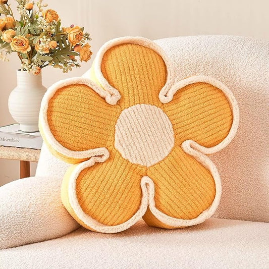 Flower Pillow, Soft Shaped Floor Cushion, Decorative Throw Pillow, Cute Seating Cushion, Plush Pillows for Sofa Couch Bed (13.7 Inch, Yellow)