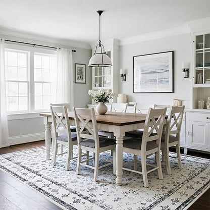 Washable Rugs 8x10 Area Rugs for Living Room,Rugs for Bedroom,Large Carpets,Ultra Soft Faux Wool Retro Dining Room Rug,Non Slip&Non-Shedding Low Pile Vintage Print Rug for Home Office-Grey