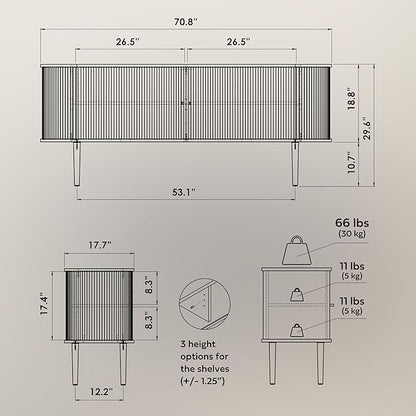 WERMO 71’’ Black Sideboard Cabinet with Doors and Shelves - Black Cabinet for Living Room, Bedroom, Entryway and Office Credenza. Kitchen Buffet, Modern Media Console Table with Storage (Black Oak)