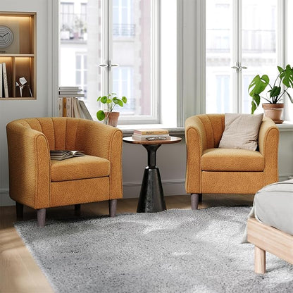 LINSY Accent Chair with Ottoman, Chenille Barrel Chair with Footstool, Modern Upholstered Armchair for Living Room Bedroom Waiting Room Office, Orange