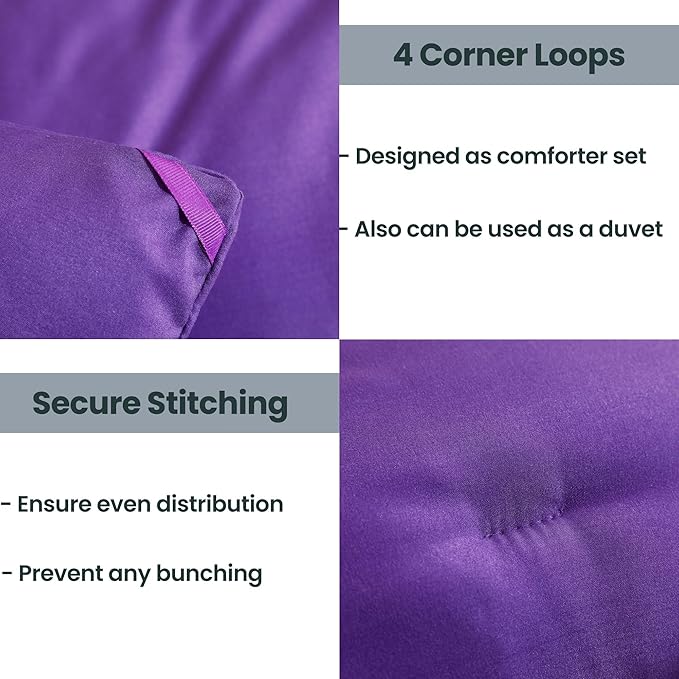 Paxrac Dreamy Purple Comforter Set Full Size, 3 Pieces Romantic Style Comforter Set, Lightweight Solid Bedding Set, All Seasons Soft Fluffy Full Bed Set (80x90In Comforter & 2 Pillowcases)