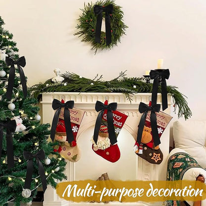 AYGXU 24pcs Christmas Bows Decor,premade Black Ribbon Bows for Christmas Tree Decorations,Double-Sided Ribbon Bow,Bows for Gift Wrapping,Bag Ties Twists