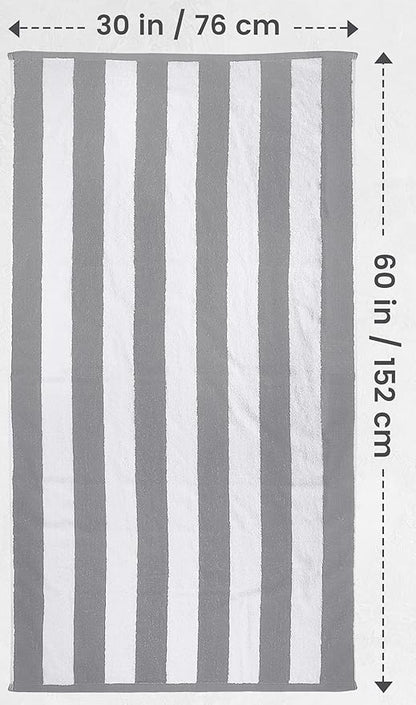 Utopia Towels 4 Pack Cabana Stripe Beach Towel Oversized 100% Ring Spun Cotton Beth Towels, Highly Absorbent, Grey