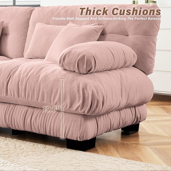 SoarFlash L Shaped Couches for Living Room, Small Sectional Sofa Set with Reversible Chaise, Modern Designed Sleeper Sofas and Modular Couch Function, Suitable for Small Spaces in Apartment, Pink