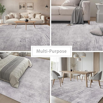 Washable Rugs 8x10 Area Rugs for Living Room,Modern Abstract Rugs for Bedroom,Large Carpets,Ultra Soft Faux Wool Retro Dining Room Rug,Non Slip&Non-Shedding Low Pile Print Rug- Grey