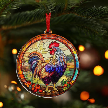 OASSIE Chicken Ornaments for Christmas Tree - Suncatcher Christmas Ornaments 2025 - Chicken Gifts for Women Men, Rooster Gifts for Women Animal Farmhouse Lovers, Rustic Home Decor
