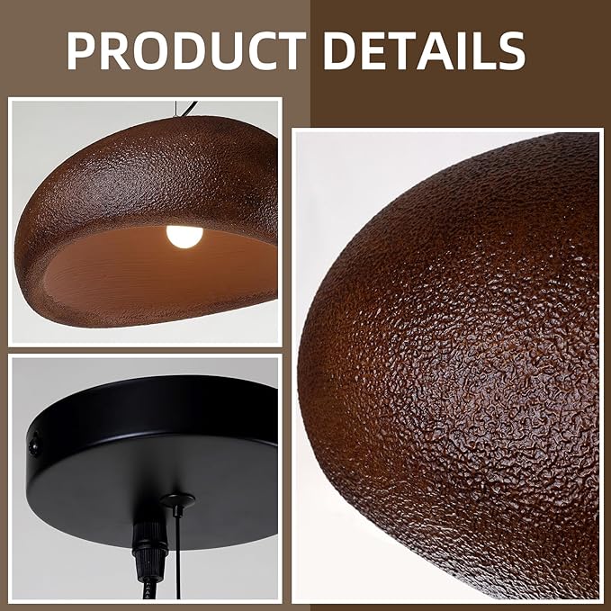 JAYMP 40cm Wabi Sabi Pendant Light for Dining Room Kitchen Island Farmhouse Hanging Lamp E26 Base Japanese Style Bird Nest Shape Lighting Fixture (Dark Brown,B Shape, 40cm/15.7in)