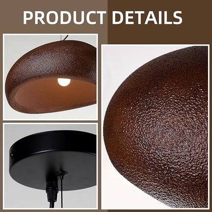 JAYMP 40cm Wabi Sabi Pendant Light for Dining Room Kitchen Island Farmhouse Hanging Lamp E26 Base Japanese Style Bird Nest Shape Lighting Fixture (Dark Brown,B Shape, 40cm/15.7in)