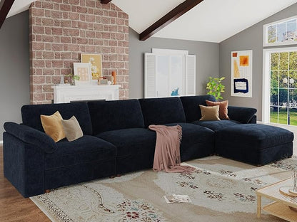 EASE MOOSE Oversized Sectional Couch, FSC Certified Extra Large L Shape Sectional Couch, Comfty Wide Deep Modular Sofa with Ottoman, Dark Blue Modular Sofa