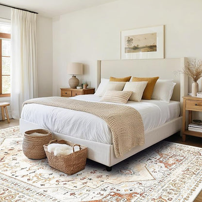 Washable Rugs 8x10 Area Rugs for Living Room,Rugs for Bedroom,Large Carpets,Ultra Soft Faux Wool Retro Dining Room Rug,Non Slip&Non-Shedding Low Pile Vintage Print Rug for Home Office,Orange