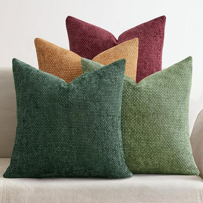 MIULEE Christmas Pack of 4 Throw Pillow Covers 18x18 Inch Christmas Dark Green Soft Decorative Chenille Pillow Covers Farmhouse Accent Cushion Cover for Boho Home Decor Bedroom Living Room