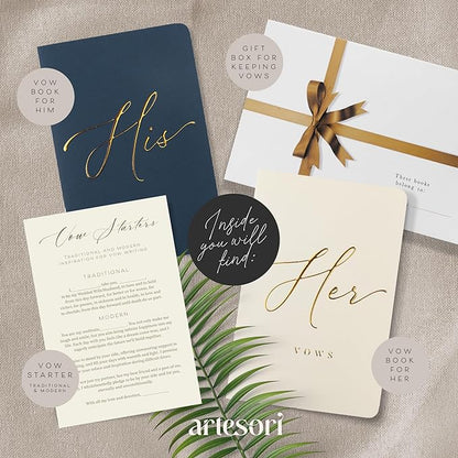 ARTESORI Premium Wedding Vow Book for Her & Him, Soft Touch, Gold Foil, 28 Lined Pages, Wedding Vow Books His and Hers, Wedding Essentials, Wedding Registry Ideas, His and Hers Gifts [Ivory & Navy]