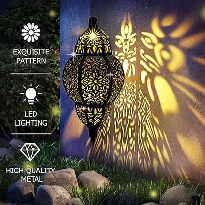 Hanging Solar Lantern Outdoor Decor, Moroccan Solar Lights for Outside Garden Decorations, Waterproof Solar Lanterns Garden Gifts for Mom, Women, Patio, Yard Ornament
