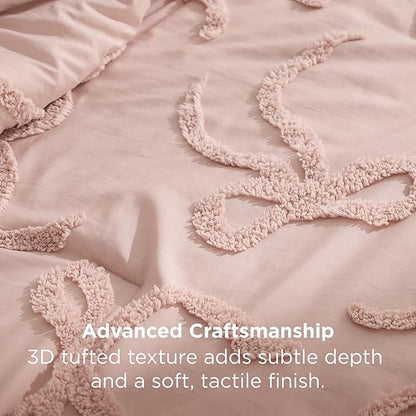 Bedsure Queen Size Comforter Set - Rose Pink Tufted Boho Bed Set, Farmhouse Shabby Chic Embroidery Bedding for All Seasons, 3 Pieces, 1 Soft Jacquard Queen Comforter and 2 Pillow Shams