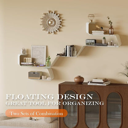 Floating Shelves - Set of 3 Wall Mounted Metal Shelves with Unique Design for Wall Storage, Book Shelf, Display Shelves for Bathroom, Bedroom, Kitchen, Living Room, White