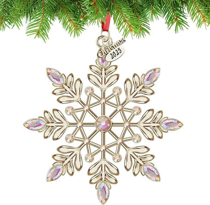 Christmas Snowflake Ornaments 2025 Decorations for Christmas Tree, Metal Hanging Rhinestones Ornament Decor, Glitter Crafts Snowflake Decorations Indoor Xmas Gifts for Holidays Winter Annual Keepsake