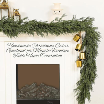 Dingion 1 Pcs 9 ft Christmas Cedar Garland - Thick & Lush, Soft Realistic Artificial Faux Cedar Cypress Pine Garland for Holiday Christmas Winter Home Table Mantel Wall Indoor Seasonal Decoration