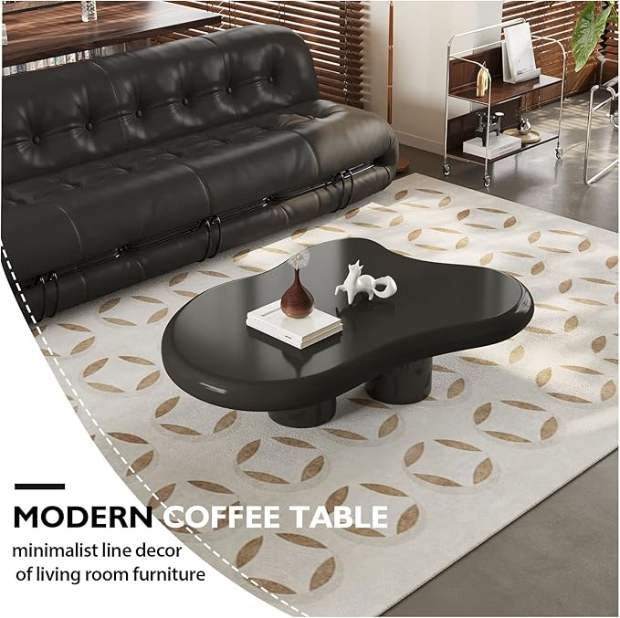 Black Cloud Coffee Table Unique Wave Shape Modern Aesthetic Living Room Fashion Coffee Table, Black