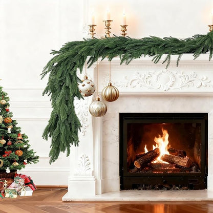 Christmas Garlands Norfolk Pine - Real Touch Pine Garlands - Garlands Christmas Decorations for Home Dining Table Mantel Porch Winter Christmas Decor(6ft)