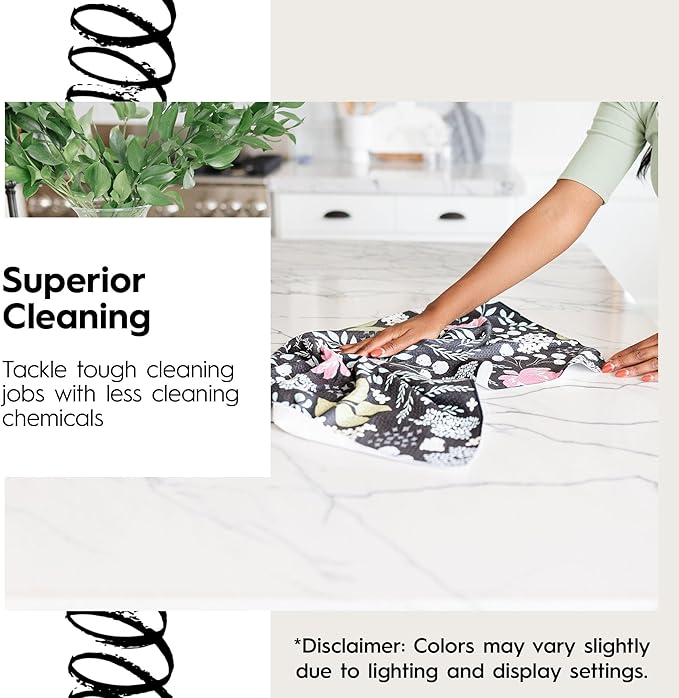 GEOMETRY Kitchen Tea Towels Quick Dry Microfiber Premium Towel Every Sunday and Every Level Every Bloom 2 Pack Set
