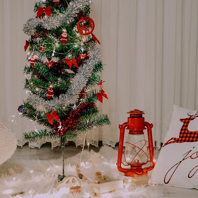 CANREVEL 4 Pieces 26.2 Ft Christmas Garland Metallic Shiny Twist Tinsel Garland Hanging Decorations for Christmas Tree, Mantle, Stairs Railing Decorations - Silver