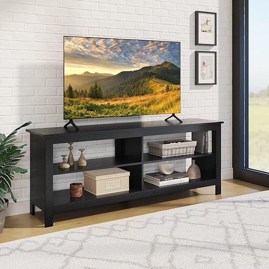 Panana Modern TV Stand with 4 Open Shelves 55inch Entertainment Center for TVs up to 65inch Medial TV Console Table Cabinet for Living Room (Black)