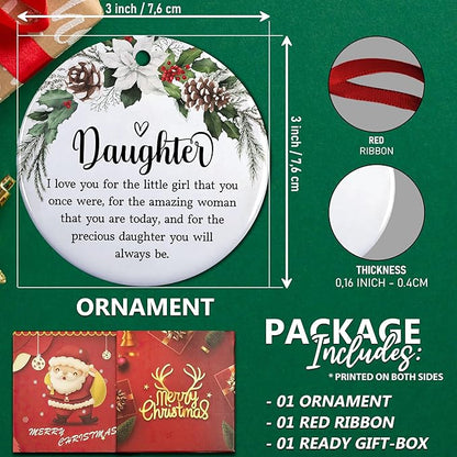 Daughter Christmas Ornaments 2025 - Gift from Parents Dad Mom Ornament for Daughter - Inspirational Gift for Her Girls Holiday Decor - Ceramic Christmas Ornament Hanging Tree
