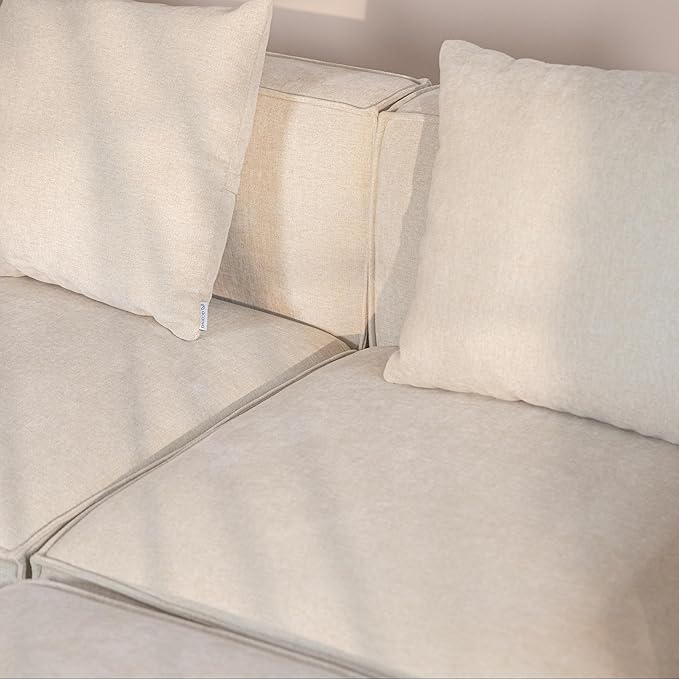 Acanva Luxury Modular Sectional Living Room Sofa Set, Modern Minimalist Style Couch with Ottoman and Chaise, U-Shape, Linen-Like Cream