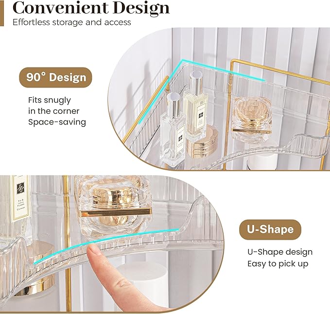 Aveniee Corner Bathroom Counter Organizer, Bathroom Countertop Shelf Makeup Organizer for Vanity Perfume Corner Storage (2 Tiers, White)