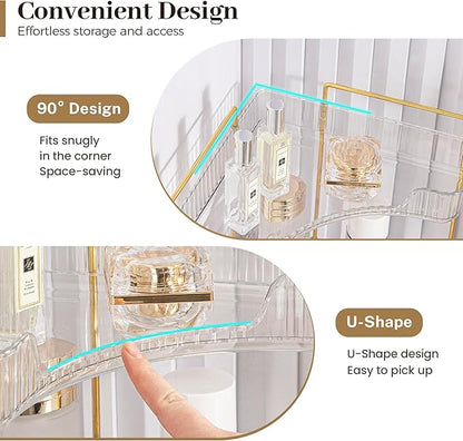 Aveniee Corner Bathroom Counter Organizer, Bathroom Countertop Shelf Makeup Organizer for Vanity Perfume Corner Storage (2 Tiers, White)