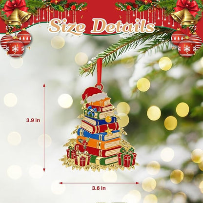 Book Ornaments 2025 for Holiday Party Decor, Metal Ornament for Home, Xmas Gift Cute Tree Decorations