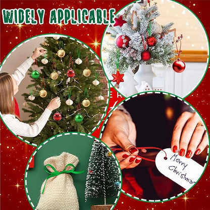 JUNEBRUSHS 300Pcs Christmas Ornament Ribbon Hangers, Hand Tied String Ties Ornaments Loops Thin Ribbon for Ornaments Christmas Tree Hanging Decoration Red Green