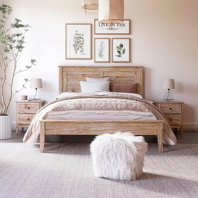 Grain Wood Furniture Greenport Solid Wood Platform Bed, Queen Size, Brushed Driftwood