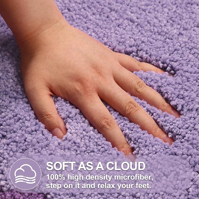 ORTIGIA Cute Purple Scalloped Bath Mat, Fun Plush Microfiber Scallop Bathroom Rugs Non Slip Washable Quick Dry Absorbent, Bath Rug for Shower Stall Vanities Kitchen Floor Entrance, 20x32