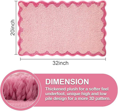 ORTIGIA Cute Pink Scalloped Bath Mat, Fun Plush Microfiber Scallop Bathroom Rugs Non Slip Washable Quick Dry Absorbent, Bathmat Bath Rug for Shower Stall Vanities Kitchen Floor Entrance, 20x32