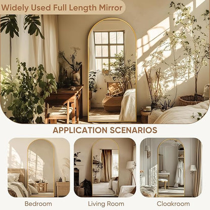 Full Length Mirror, 71"x32" Oversized Arched Large Standing, Tall Body Floor Mirror Wall Hanging for Bedroom Living Room Aluminum Frame,Gold