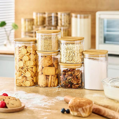 Extra Large Square Glass Flour & Sugar Storage Containers with Airtight Lids, 168oz & 84oz - 2 Pack Glass Jars with Bamboo Lids, Air tight Pantry Food Storage Containers for Cereal, Pasta, Rice