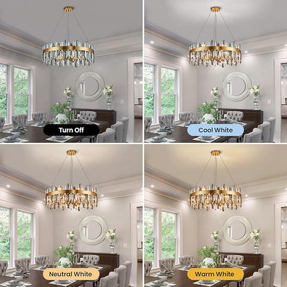 Siljoy Modern Crystal Chandelier 20 Lights Large Brushed Brass Gold Round Raindrop Chandelier Luxury 2-Tier K9 Crystal Pendant Ceiling Light for Dining Living Room Kitchen Foyer D39.4''