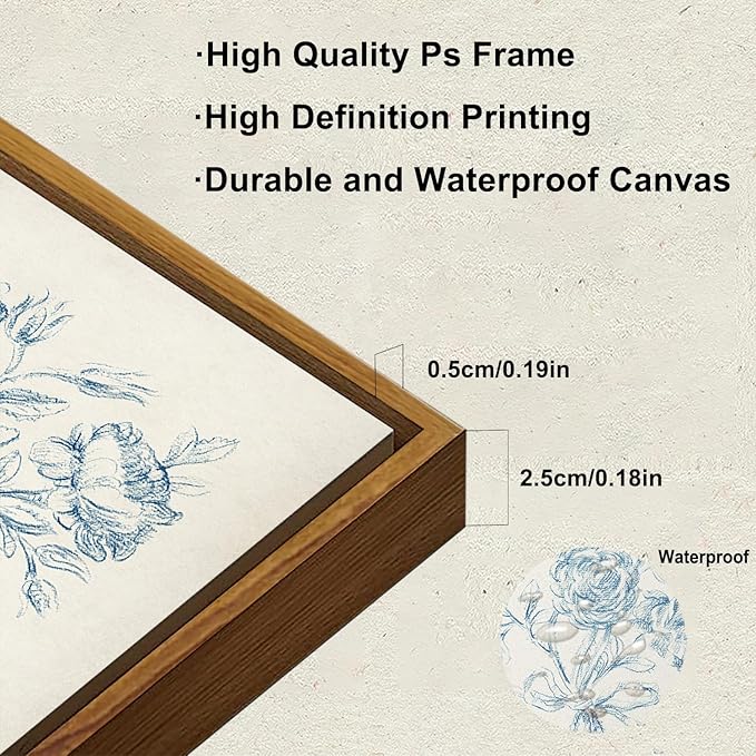 KBKBART Framed Floral Wall Art, Vintage Blue Rose Bouquet Sketch Canvas Oil Painting, Antique Victorian Wall Decor, Minimalist Bedroom Wall Art Aesthetic, Neutral Flower Art Prints for Bedroom Living Room, Gallery, Gifts for Friends or Family(9"x12")