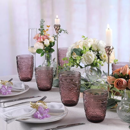 14OZ Drinking Glasses Set of 4, Purple Drinking Glasses, Colored Glassware Drinking, Highball Beverage Glasses Cup, Vintage Glassware Set for Water, Juice, Cocktail, Coffee